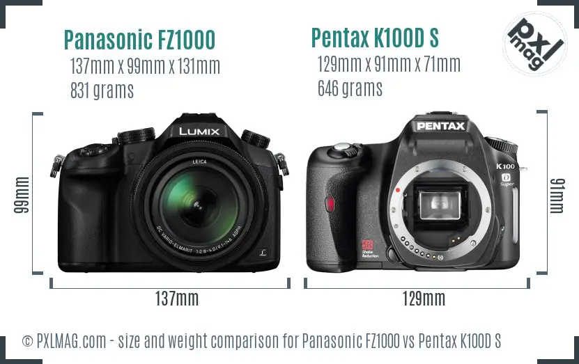 Panasonic FZ1000 vs Pentax K100D S size comparison