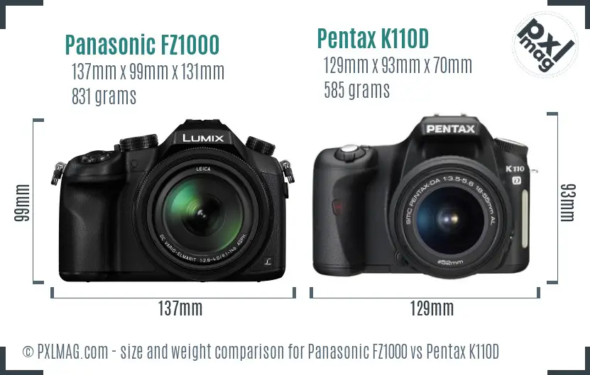 Panasonic FZ1000 vs Pentax K110D size comparison
