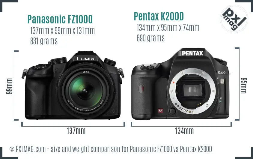 Panasonic FZ1000 vs Pentax K200D size comparison