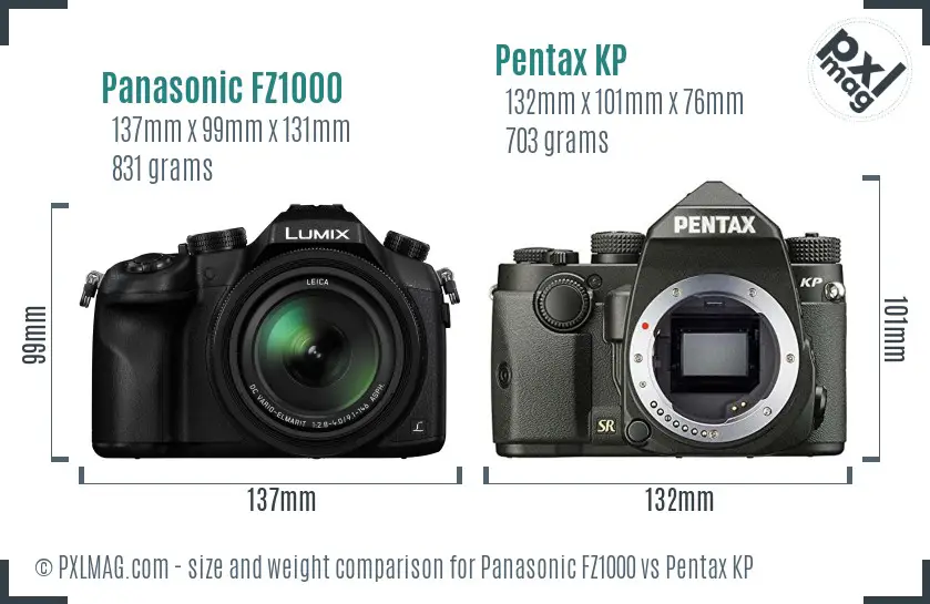 Panasonic FZ1000 vs Pentax KP size comparison