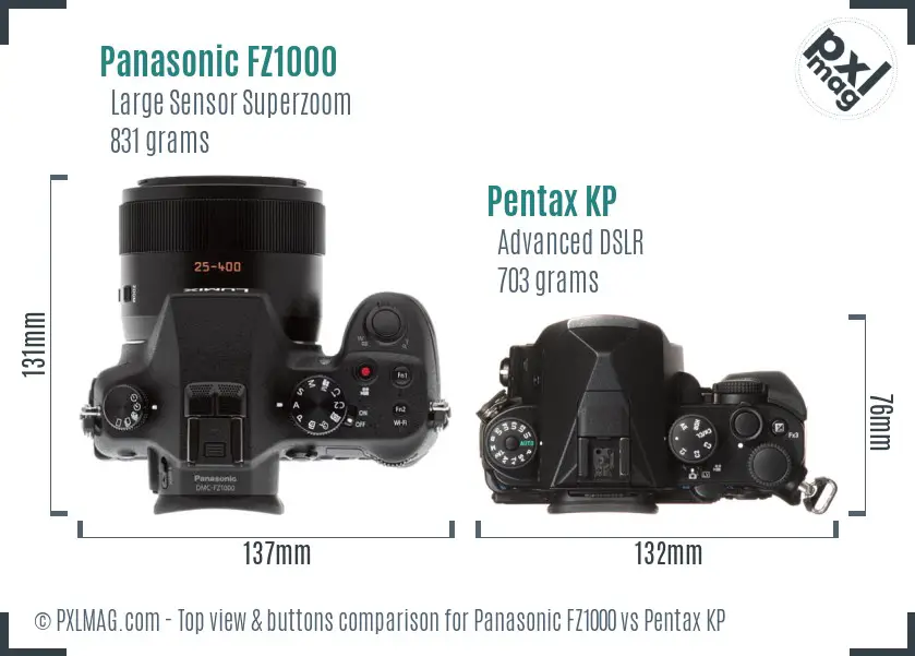 Panasonic FZ1000 vs Pentax KP top view buttons comparison