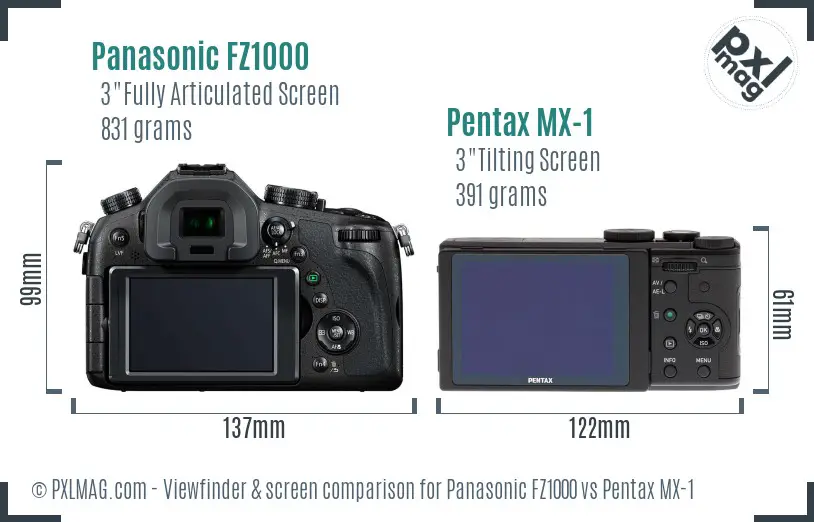Panasonic FZ1000 vs Pentax MX-1 Screen and Viewfinder comparison
