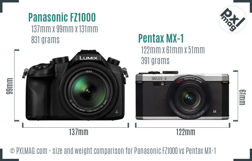 Panasonic FZ1000 vs Pentax MX-1 size comparison
