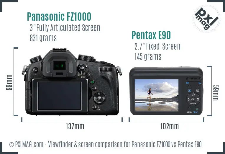 Panasonic FZ1000 vs Pentax E90 Screen and Viewfinder comparison