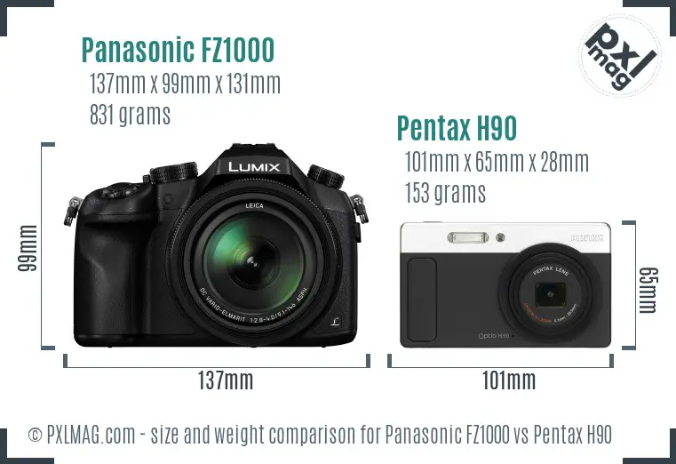 Panasonic FZ1000 vs Pentax H90 size comparison