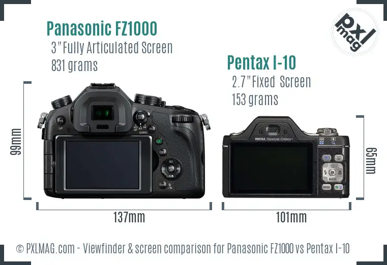 Panasonic FZ1000 vs Pentax I-10 Screen and Viewfinder comparison
