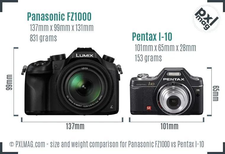 Panasonic FZ1000 vs Pentax I-10 size comparison