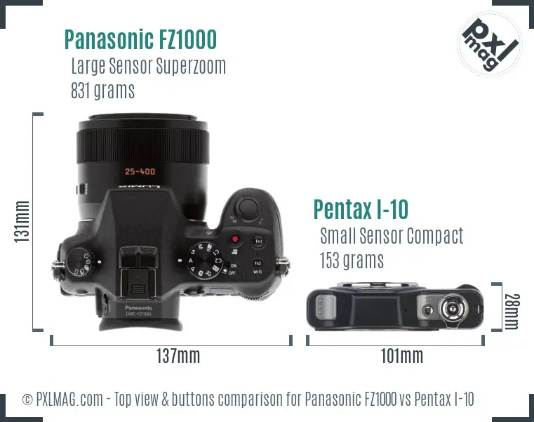 Panasonic FZ1000 vs Pentax I-10 top view buttons comparison