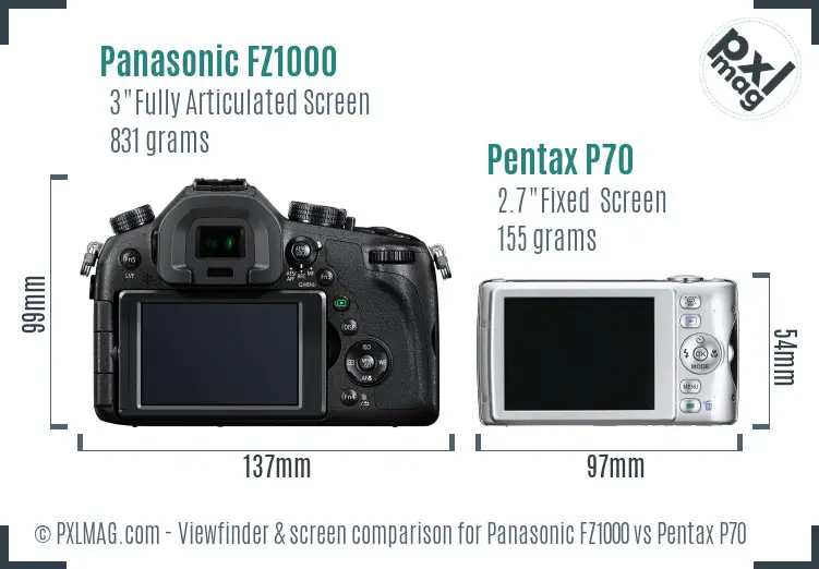 Panasonic FZ1000 vs Pentax P70 Screen and Viewfinder comparison