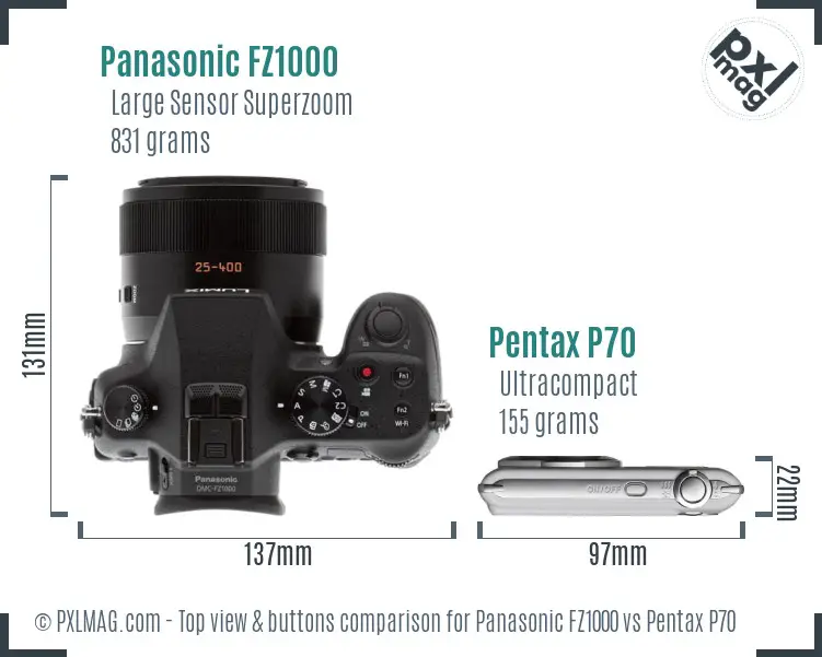 Panasonic FZ1000 vs Pentax P70 top view buttons comparison