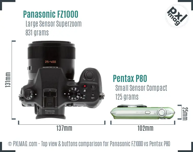 Panasonic FZ1000 vs Pentax P80 top view buttons comparison