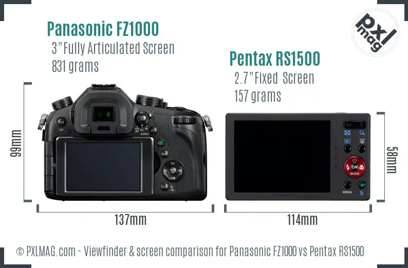 Panasonic FZ1000 vs Pentax RS1500 Screen and Viewfinder comparison