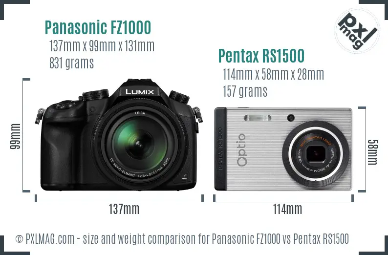 Panasonic FZ1000 vs Pentax RS1500 size comparison
