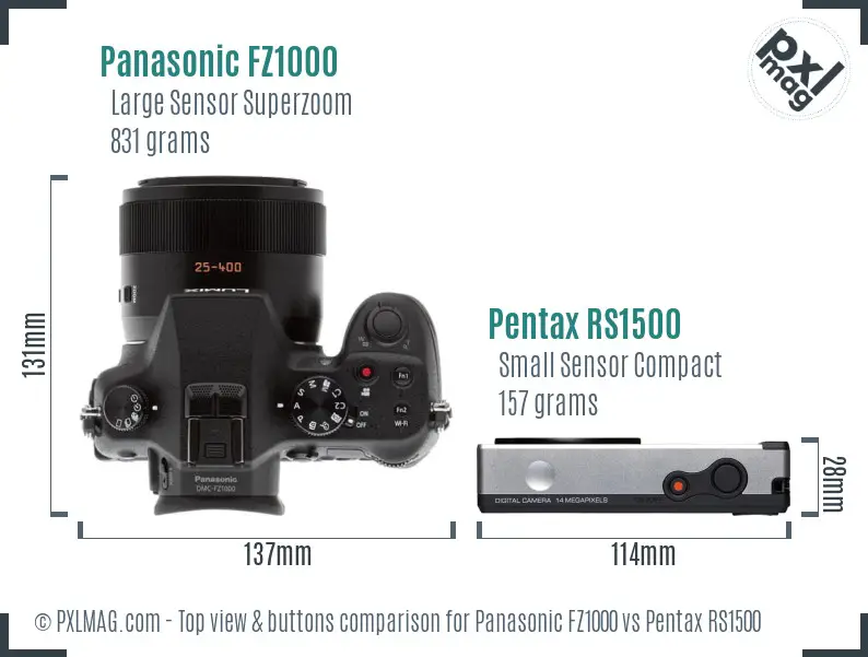 Panasonic FZ1000 vs Pentax RS1500 top view buttons comparison