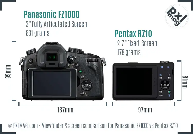 Panasonic FZ1000 vs Pentax RZ10 Screen and Viewfinder comparison