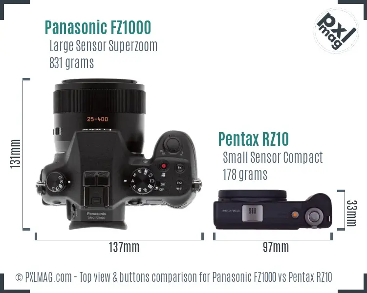 Panasonic FZ1000 vs Pentax RZ10 top view buttons comparison