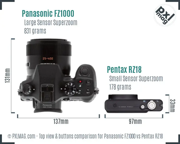 Panasonic FZ1000 vs Pentax RZ18 top view buttons comparison