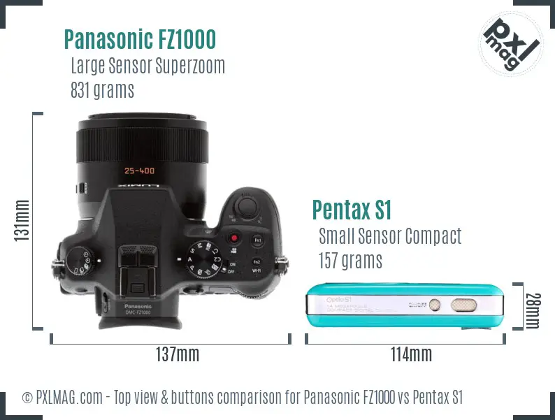 Panasonic FZ1000 vs Pentax S1 top view buttons comparison
