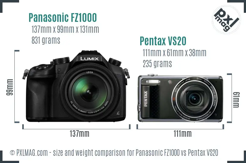Panasonic FZ1000 vs Pentax VS20 size comparison