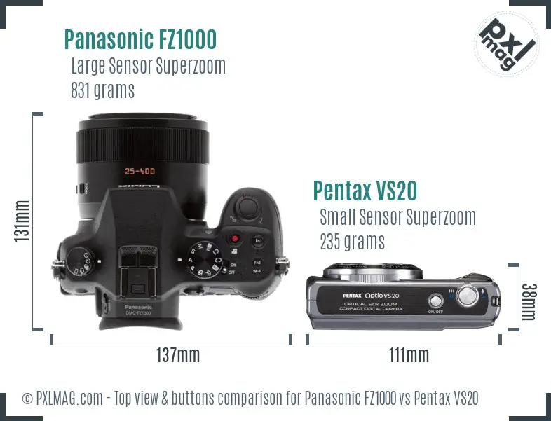 Panasonic FZ1000 vs Pentax VS20 top view buttons comparison