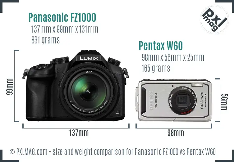 Panasonic FZ1000 vs Pentax W60 size comparison
