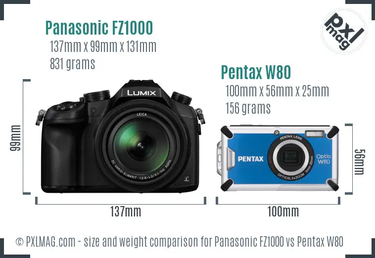 Panasonic FZ1000 vs Pentax W80 size comparison