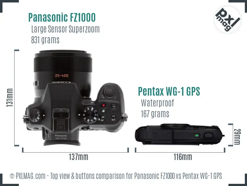 Panasonic FZ1000 vs Pentax WG-1 GPS top view buttons comparison