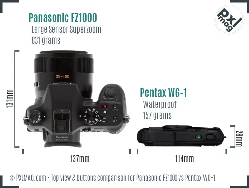 Panasonic FZ1000 vs Pentax WG-1 top view buttons comparison