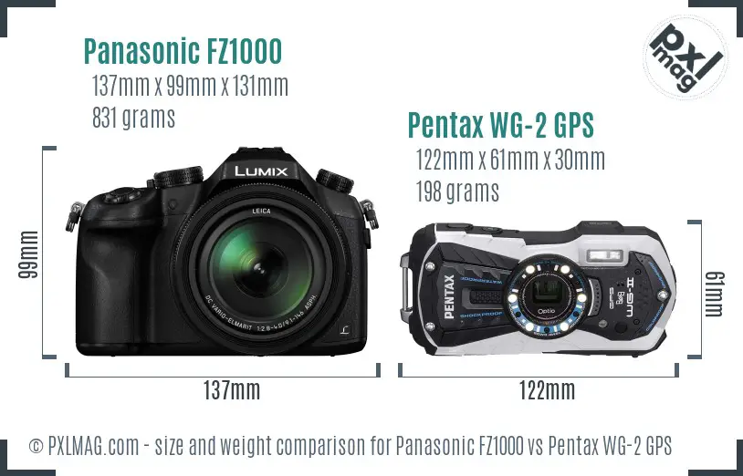 Panasonic FZ1000 vs Pentax WG-2 GPS size comparison
