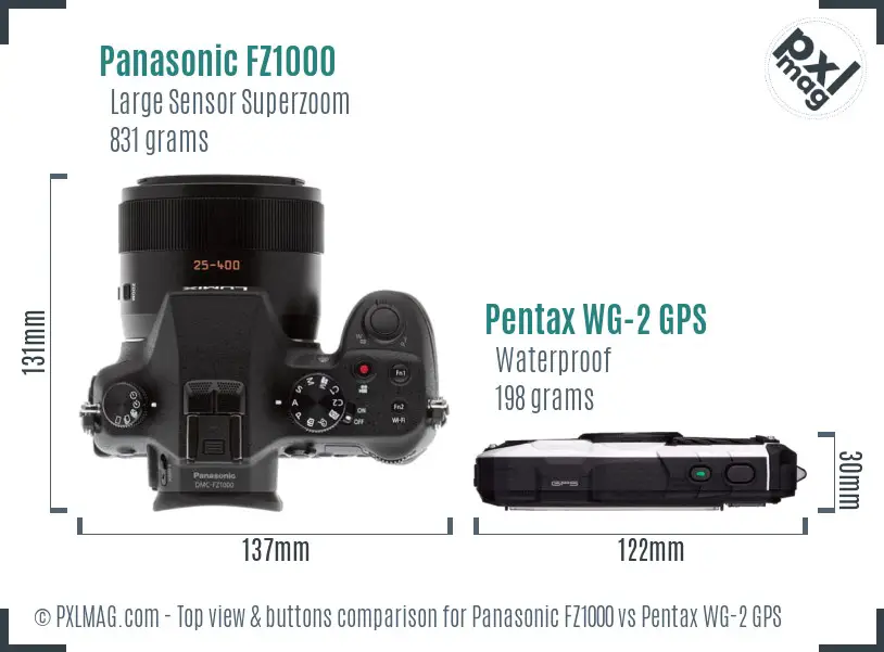 Panasonic FZ1000 vs Pentax WG-2 GPS top view buttons comparison