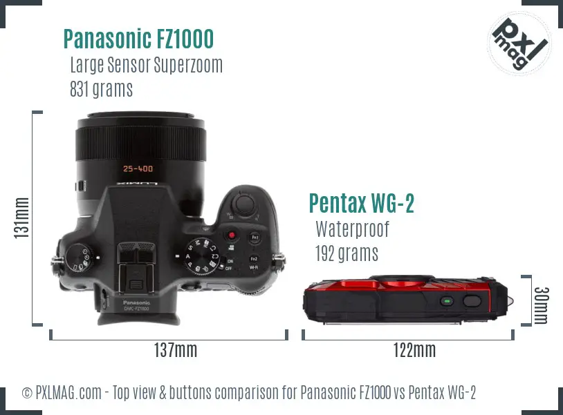 Panasonic FZ1000 vs Pentax WG-2 top view buttons comparison