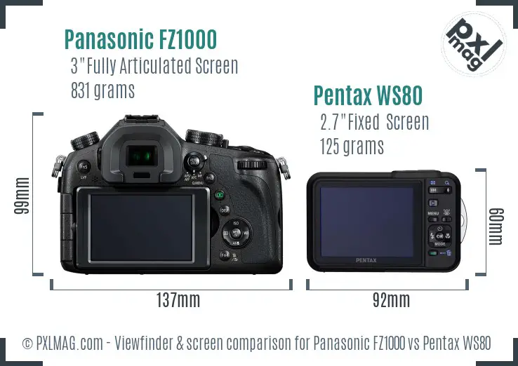 Panasonic FZ1000 vs Pentax WS80 Screen and Viewfinder comparison