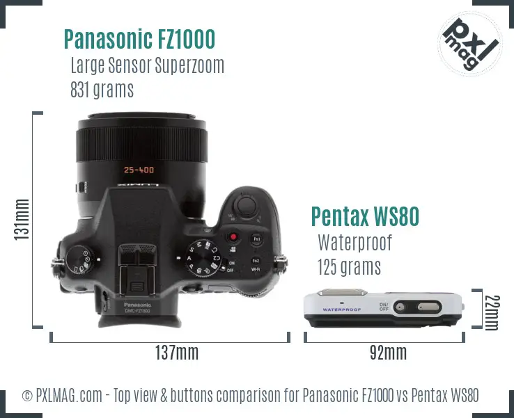Panasonic FZ1000 vs Pentax WS80 top view buttons comparison