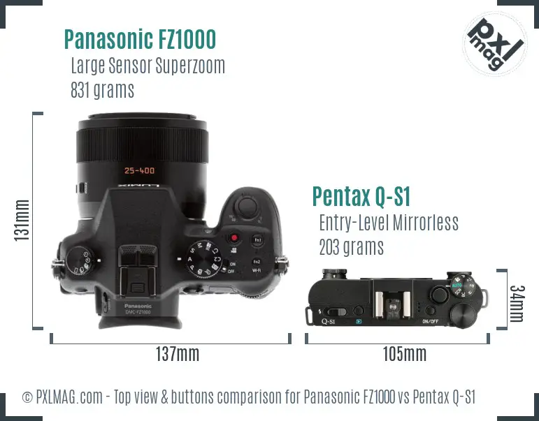 Panasonic FZ1000 vs Pentax Q-S1 top view buttons comparison