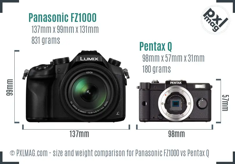 Panasonic FZ1000 vs Pentax Q size comparison