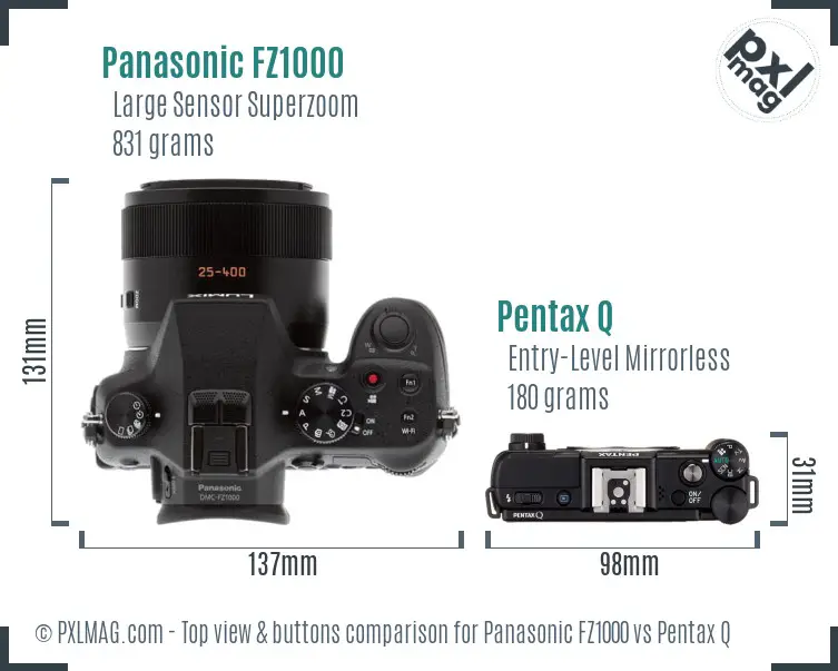 Panasonic FZ1000 vs Pentax Q top view buttons comparison