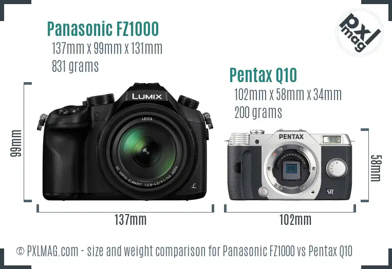 Panasonic FZ1000 vs Pentax Q10 size comparison
