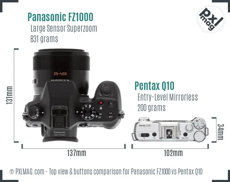Panasonic FZ1000 vs Pentax Q10 top view buttons comparison