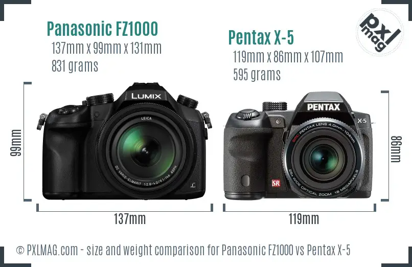 Panasonic FZ1000 vs Pentax X-5 size comparison