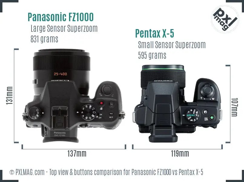 Panasonic FZ1000 vs Pentax X-5 top view buttons comparison