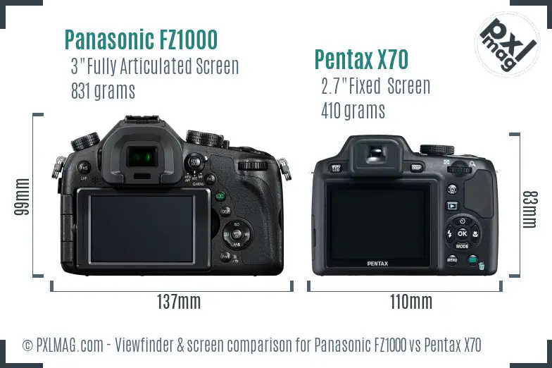 Panasonic FZ1000 vs Pentax X70 Screen and Viewfinder comparison