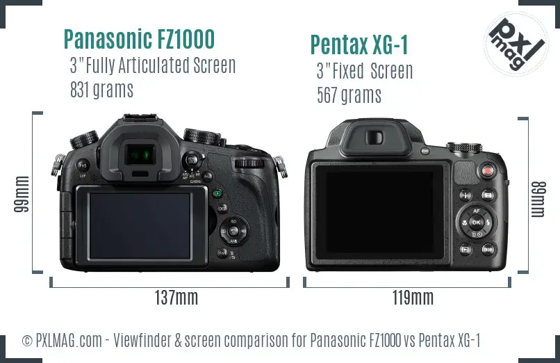 Panasonic FZ1000 vs Pentax XG-1 Screen and Viewfinder comparison