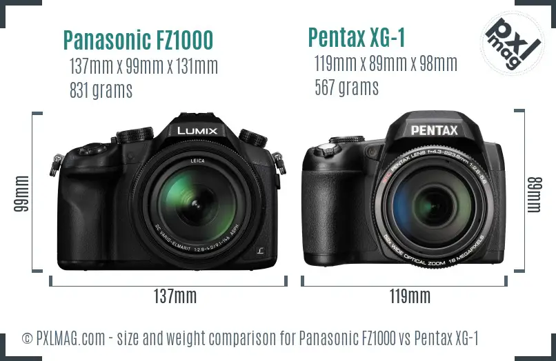 Panasonic FZ1000 vs Pentax XG-1 size comparison