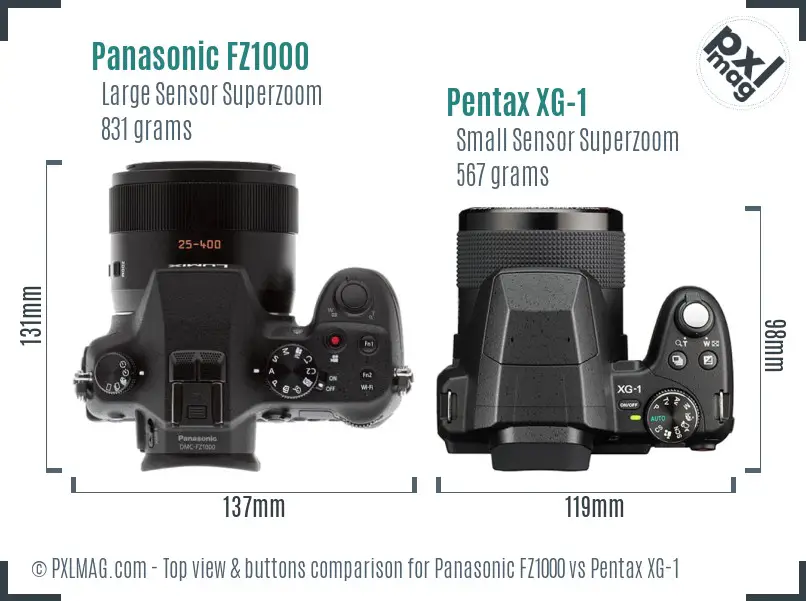 Panasonic FZ1000 vs Pentax XG-1 top view buttons comparison