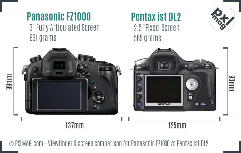 Panasonic FZ1000 vs Pentax ist DL2 Screen and Viewfinder comparison
