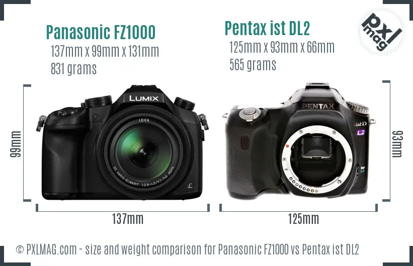 Panasonic FZ1000 vs Pentax ist DL2 size comparison