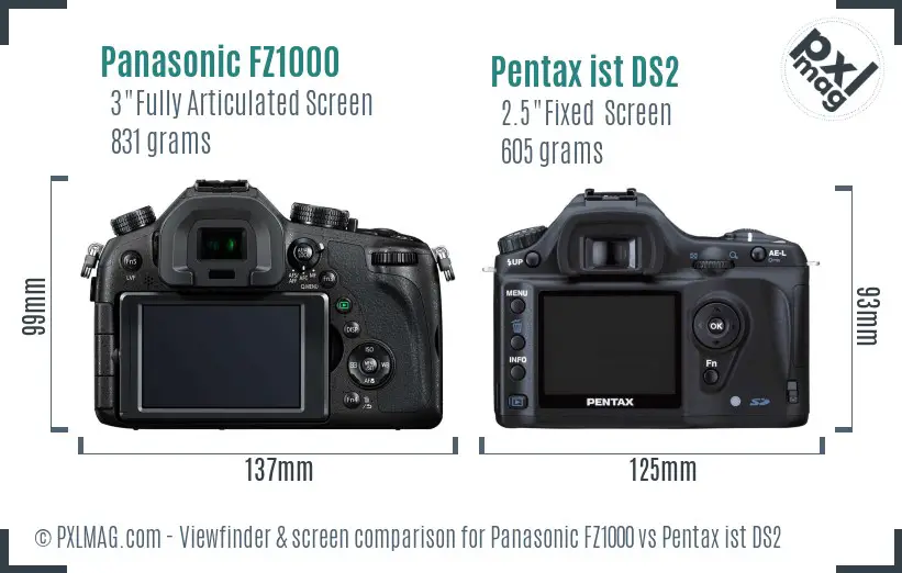 Panasonic FZ1000 vs Pentax ist DS2 Screen and Viewfinder comparison