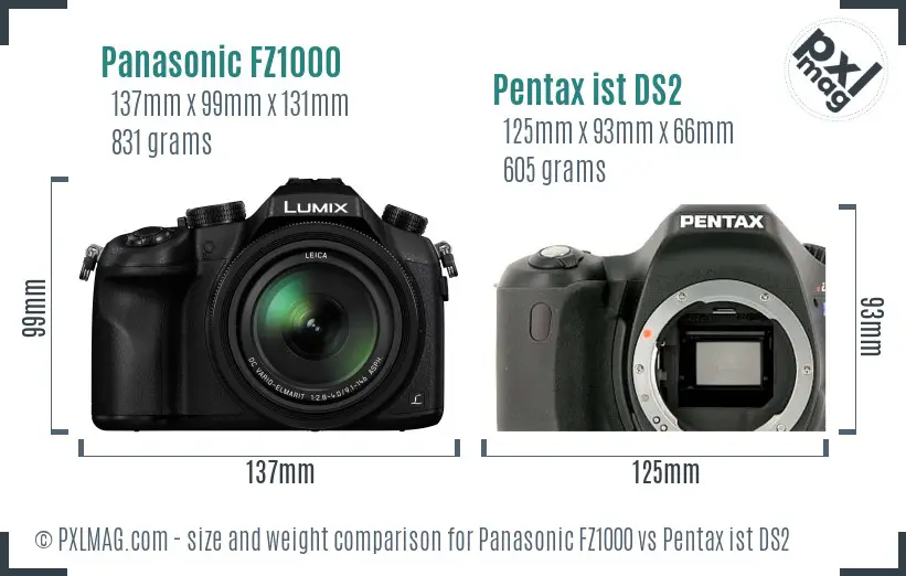 Panasonic FZ1000 vs Pentax ist DS2 size comparison