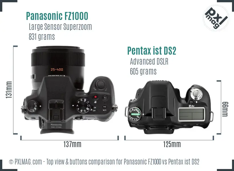 Panasonic FZ1000 vs Pentax ist DS2 top view buttons comparison