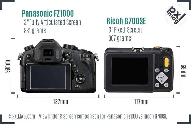 Panasonic FZ1000 vs Ricoh G700SE Screen and Viewfinder comparison